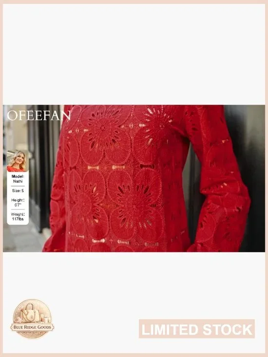 Boho Lace Crochet Blouse Long Sleeve Elegant Flowy Top Button Back Puff Sleeves - Picture 6 of 7